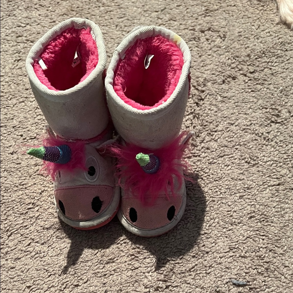 Lazy One Unicorn Kids Slippers - Pink and White